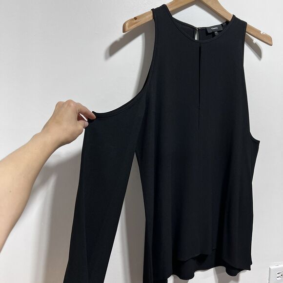 Theory Women’s Sarver Rosina Italian Crepe Cold-Shoulder Blouse Black Size M NWT - Picture 9 of 12